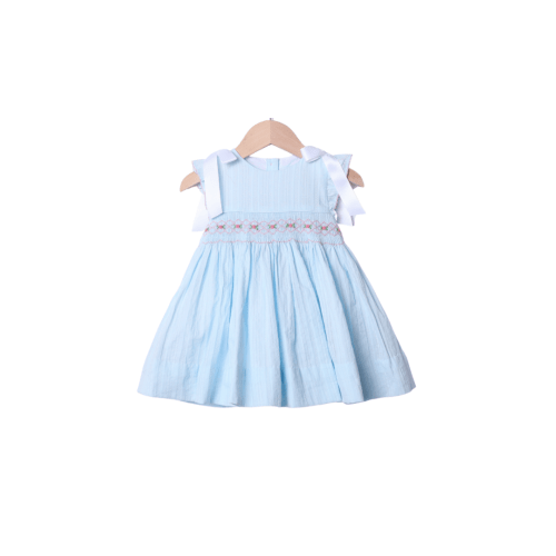 Smocked Heirloom Blue Linen Dress