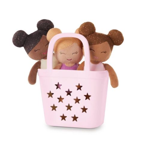 LullaBaby Bathtime Set with 3 Plush Bath Dolls in Pink Basket