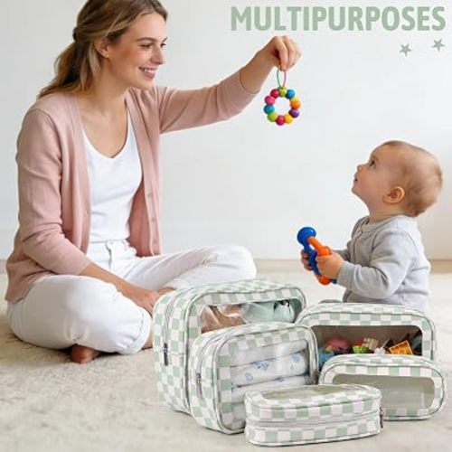 5PCS Diaper Bag Organizer Pouch Set,TSA Approved Toiletry Bag, Waterproof TPU Makeup Bag Set, Travel Organizer Bags for Women and Kids,Mothers Day Gifts