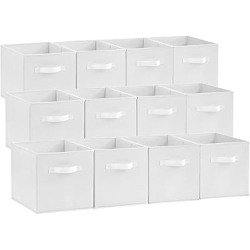 Lifewit Storage Cubes, Foldable Decorative Fabric Storage Baskets for Organizing Home Organizers with Handles for Shelves, Closet, 11 Inch Bins, 18L White, 12 Packs