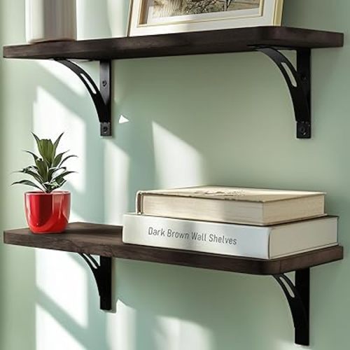 Reinforced Steel Bracket Dark Brown Shelf - Easy to Install, Template and Video Included - Brown Bathroom Shelves, Bedroom Wall Decor, Bathroom Shelf Over Toilet