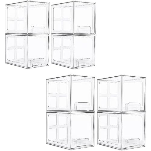 Vtopmart 8 Pack Stackable Under Sink Organizer Drawers, Clear Acrylic Storage Bins for Kitchen and Bathroom Cabinets, Baby Bottles, Cleaning Supplies, 6.6'' Tall Space-Saving Drawer System