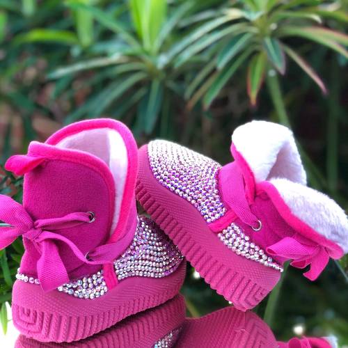 Baby Girl Bling Crystal Snow Boots Fuchsia
