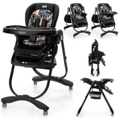 Black Highchair for Babies and Toddlers with Rolling Wheels Adjustable Height Footrest