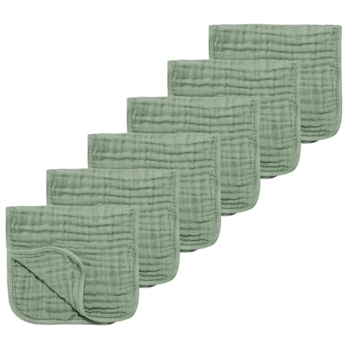 Muslin Burp Cloths 6 Pack - 100% Cotton Baby Burp Cloths, Extra Thick & Super Absorbent, Reinforced Edges for Newborn Boys & Girls, Drooling & Spit Up Cloths