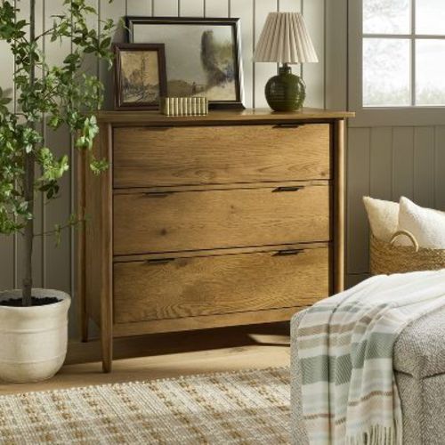 3 Drawer Modern Wood Dresser - Aged Oak - Hearth & Hand™ with Magnolia: Bedroom Furniture, Anti-Tip System