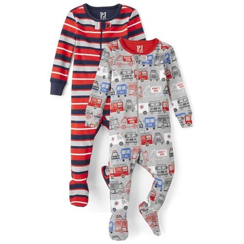 The Children's Place boys And Toddler Snug Fit 100% Cotton Zip-front One Piece Footed Pajamas 2-pack