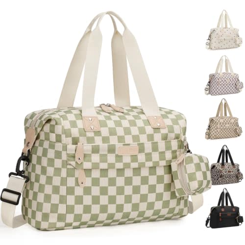 Pritent Diaper Bag Tote Waterproof Maternity Baby Bags with Pacifier Case | M-Checkered Green,Daiper Baby Bag Tote for Mom & Dad,Stroller Clips,Insulated Pocket,Travel, Maternity, Labor and Delivery