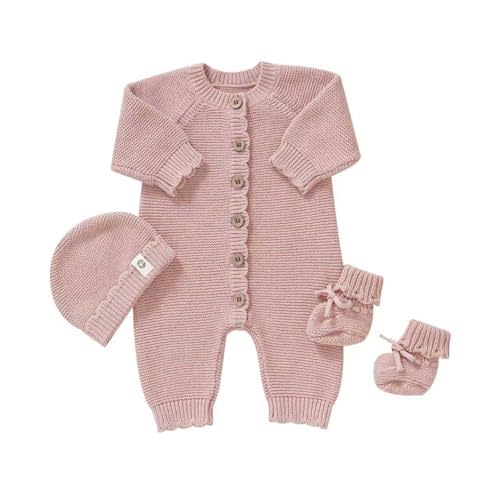 Organic Cotton Baby Sweater Knit Romper Hat Booties 3 Piece Newborn Infant Set LongSleeve Cute Outfit Boy Girls Clothe