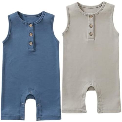 BeiVSlley Baby Boys Girls 2 Pack Sleeveless Tank Romper Solid Cotton Summer Coverall Jumpsuit Clothes Outfits