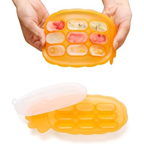 haakaa Silicone Nibble Tray - Breastmilk Teething Popsicle Mold - Baby Forage Feeder Fresh Food Freezer Ice Cube Tray - Baby Self Feeding Divided Plate - 4m+ Baby Toddler Kid - Tangerine