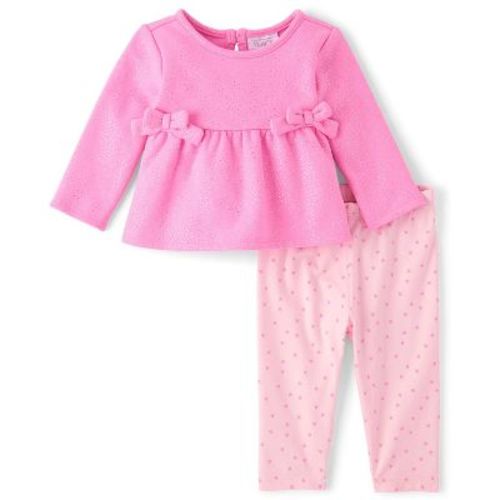 The Children's Place Baby Girls Long Sleeve Foil Polka Dot 2-Piece Playwear Set Pink 9-12 M