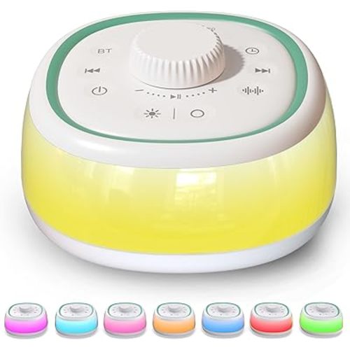 DONOW White Noise Sound Machine with Light Bluetooth, 30 Soothing Sounds, Knob Volume Control, 8 Colors Night Light with Memory Function Sleep Timer, White Noise Machine for Sleeping Adults Baby