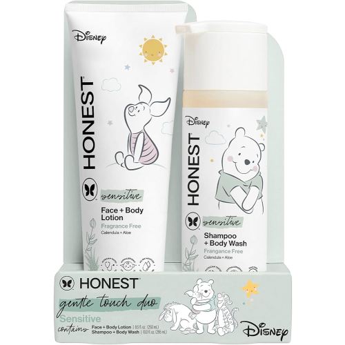 The Honest Company 2-in-1 Cleansing Shampoo + Body Wash and Face + Body Lotion Bundle + Disney Design | Gentle for Baby | Dermatologist Tested | Sensitive Fragrance Free, 18.5 fl oz