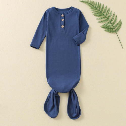 UQJfacai Knotted Newborn Sleepers for Baby Boy Girl Soft Stretchy Henley Button Down Long Sleeve Infant Gowns Hospital Coming Home Outfit
