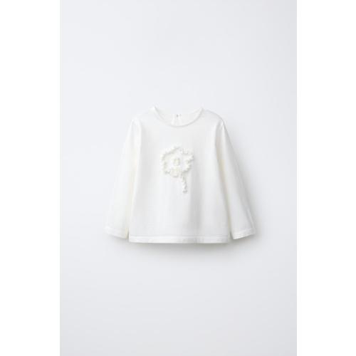 FLORAL APPLIQUÉ T-SHIRT - Light ecru | ZARA United States
