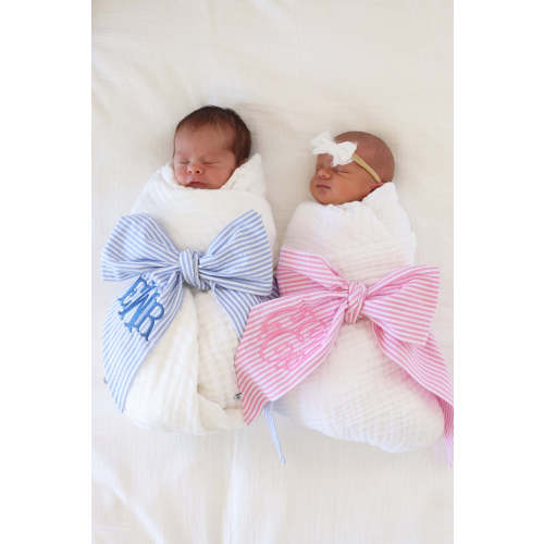 Personalized Newborn Bow Sash | Seersucker