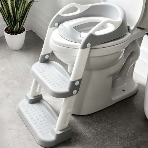 Golyzmt 3-in-1 Potty Training Seat with 2 Step Ladder for Toddlers Boys Girls, 5-Level Adjustable Height Toilet Seat with Splash Guard, Anti-Slip Foldable Potty Trainer for Home