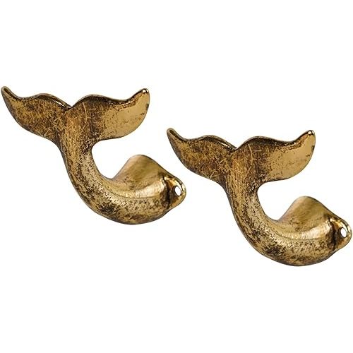 SOFFEE DESIGN 2PCS Golden Metal Coat Hooks Mermaid Tail, Decorative Wall Hanging Hooks for Keys, Towels, Clothes, Scarf, Bag Farmhouse Decoration