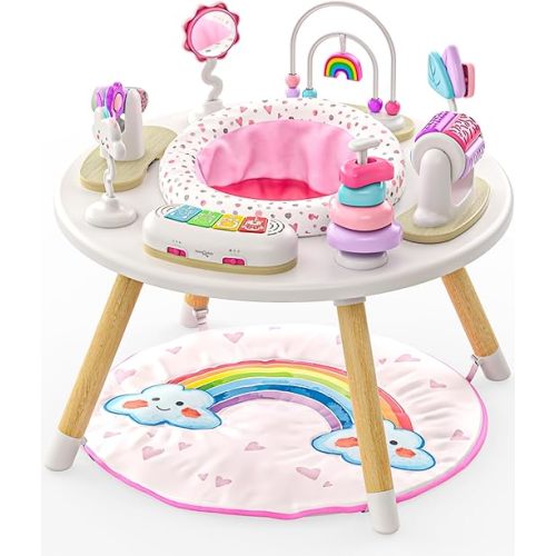 Move2Play 4-in-1 Baby Activity Center | Montessori-Inspired Design | 8 Interactive Toys | Tummy Time, Exersaucer & Toddler Table | Shower Gift | Essential | Must Have for 3, 6, 12 Month Old (Rainbow)