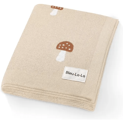 Unisex Baby Swaddle Blanket 100% Cotton Buttery Soft Cozy Receiving Swaddle Crib Stroller Blanket for Shower Gift Registry for Newborns, Infants, Toddlers (Mushroom - Cream)