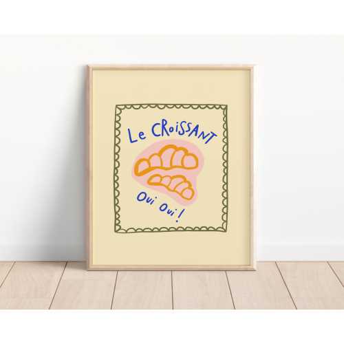 Le Croissant Print, Food wall art, Bakery art, Croissant art, French art, Kitchen art, French art print, Pastry, Breakfast art UNFRAMED