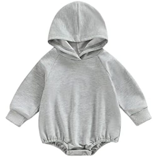 Baby Boy Girl Hoodie Romper Long Sleeve Bubble Bodysuit Solid Hooded Sweatshirt Newborn Fall Winter Spring Clothes