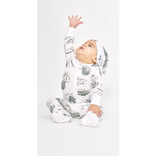 Armor of God White PJ Footed Onesie Bamboo – Holy Pals