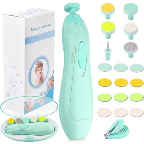 Baby Nail Trimmer Electric Nail File Baby Nail Clippers, 20 in 1 Safe Nail Filer Grinder Kit for Newborn Infant Toddler Kids or Adults Toes Fingernails Care Trim Polish, Led Light and Grinding Heads