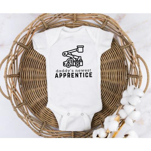 Lineman Baby Bodysuit, Bucket Truck Toddler Shirt, Daddy's Newest Apprentice Tee