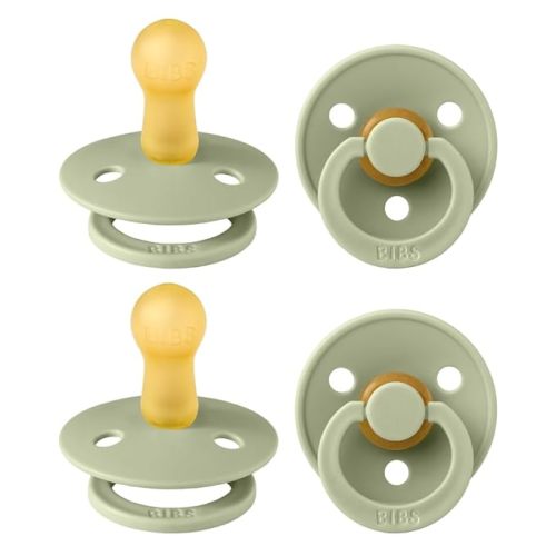 BIBS Pacifiers - Colour 4-Pack | BPA Free Baby Pacifier | Round Nipple Binkies | Natural Rubber Latex Soother | Made in Denmark | Size 6-18 Months | Sage