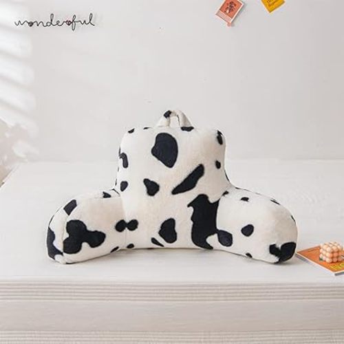 A Nice Night Faux Fur Reading Pillow Bed Wedge Large Adult Children Backrest with Arms Back Support for Sitting Up in Bed/Couch for Bedrest,Cow