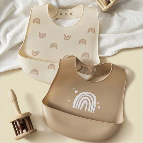 2pcs Silicone Rainbow Baby/Infant Bib, Waterproof Wipe-Clean Adjustable, Unisex For All Seasons | SHEIN USA