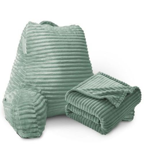 Nestl Reading Pillow for Bed with Fleece Blanket, Standard Bed Pillows for Sitting Up in Bed, Bed Rest Pillow