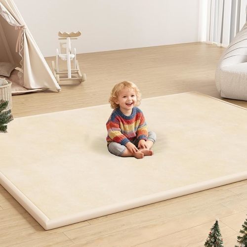 Baby Play Mat for Floor, 1.3'' Thick Memory Foam Tummy Time Mat - Super Soft Coral Velvet Nursery Rug with Non-Slip Backing, Crawling Rug for Toddlers/Infants, Yoga & Tatami Use, 71''x 79''