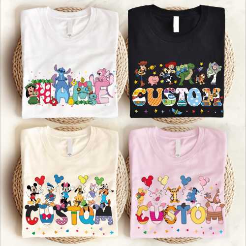 Custom Name Disney T-Shirts, Disney Family Trip Shirt, Walt Disney World Shirt, Disney Family Matching Tee, Disney characters alphabet