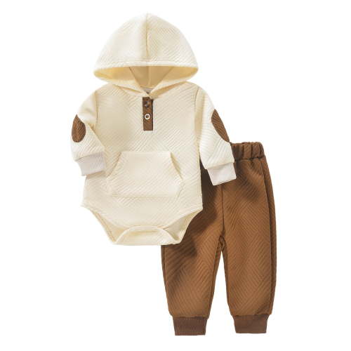 Kogui Fall Baby Boy Clothes Newborn Baby Boy Outfits Long Sleeve Print Rompers and Joggers Pants Set Fall Clothes 0 3 6 9 12 18 24 Months 2T 3T (Beige,6-9 Months)
