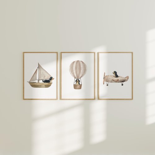 Bernedoodle Nursery Print Set, Airplane, Sailboat, Balloon (Digital Download)