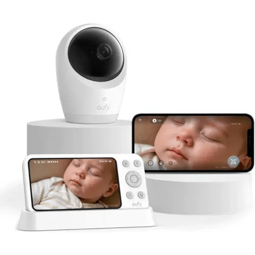 eufy Security Baby Monitor E21 with 4K UHD Camera, 5'' 720p Display, 8X Zoom, Hybrid Wi-Fi and No Wi-Fi Connection, 24/7 Recording in app, Pan-Tilt, Portable Camera with Built-in Battery, ANR