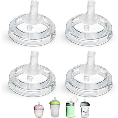 Straw Top Nipples for Comotomo Baby Bottles and Mason Glass and haakaa Natural Glass Baby Bottles, 4-Pack, Food Grade Silicone, Soft Spout, BPA-Free, Spill-Proof, Convert to Straw Cup, 4+ Months