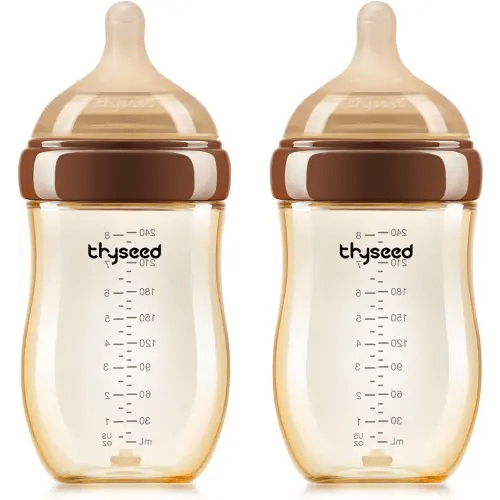 Thyseed PPSU Anti-Colic Baby Bottle, Breast-Like Medium Fast Flow Nipple for Breastfed Babies (3m+), 8 oz/240 mL, 2 Pack