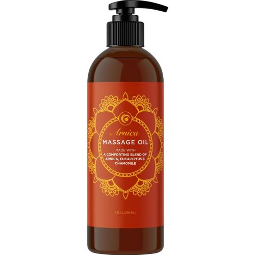 Arnica Massage Oil for Muscle Relaxing - Comforting Sore Muscle Massage Oil for Full Body Relief with Soothing Chamomile Lavender Peppermint & Rosemary Essential Oils - Vegan & Non GMO (8 Fl Oz)