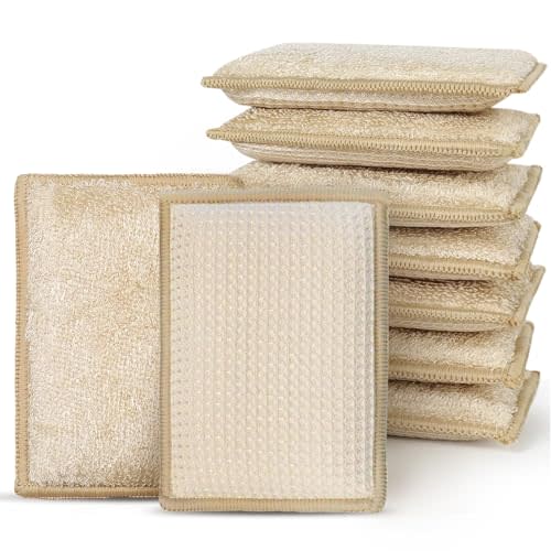 Bamboo Sponges for Dish Washing Reusable Dish Sponge Multi Use Kitchen Sponges Non-Scratch Reusable Cleaning Pads for Dishes, Pots and Pans, Pack of 5
