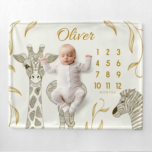 Personalized Safari Baby Month Blanket Safari Baby Shower Safari Milestone Baby Boy Jungle Theme Nursery Safari Nursery Boy Safari Blanket