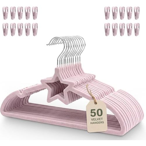 Kids Velvet Hangers with Clips, 50 Pack for Toddler to Youth