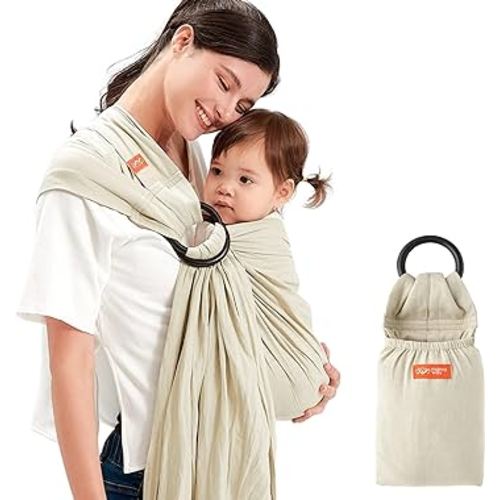 Mamaway Baby Ring Sling Carrier - Newborn and Toddler Sling (Supports up to 165lbs), IHDI Certified, Rayon & Linen Made, Soft & Breathable, Nylon 66 Safety Rings, Storage Pocket Design, Khaki