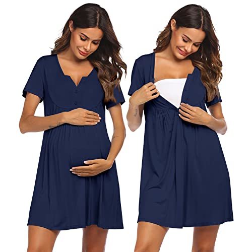 Ekouaer Labor and Delivery Gown, Nursing Nightgown, Maternity Nightgowns for Hospital Short Breastfeeding Nightgown S-XXL