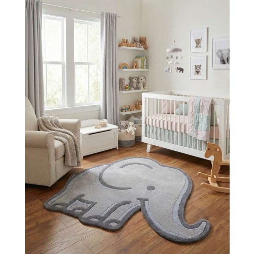 Gray elephant 4' 1 x 4' 6 Playtime Kids Wool Freeform Rug | Rugs.com