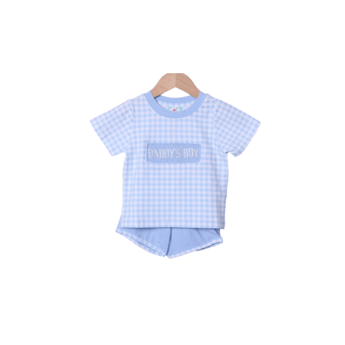 Smocked Daddy's Boy Blue Gingham Knit Short Set