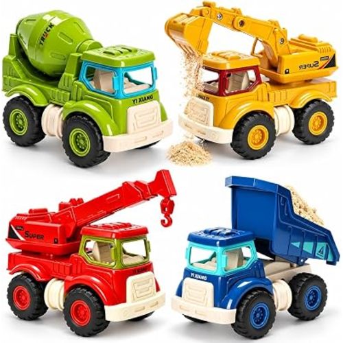 4 Pack Construction Truck Toys, Sandbox Vehicle Car Toy for Kids Toddler 3+